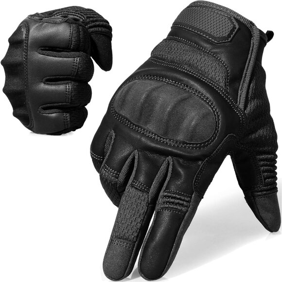 Men Black Touch Screen Full Finger Motorcycles Genuine Protective Leather Gloves - Picture 1 of 6